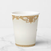 Gobelets En Papier Coupe en papier de perles blanches ornées d'or (Recto)