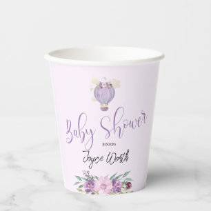 Gobelets En Papier Coupe en papier d'éléphant violet à montgolfière