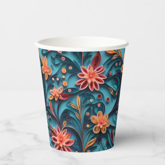 Gobelets En Papier Coupe en papier motif à fleurs sans soudure (Recto)