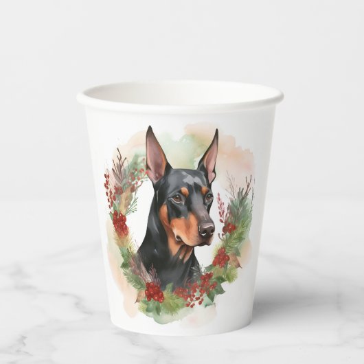 Gobelets En Papier Coupe festive Doberman Christmas Wreath (Recto)
