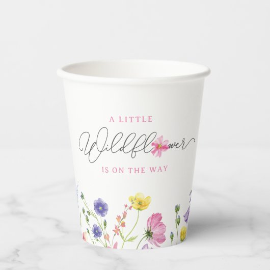 Gobelets En Papier Coupe fleur sauvage Baby shower | Texte personnali (Recto)