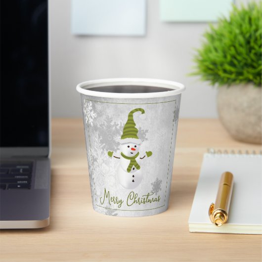 Gobelets En Papier Coupe Green Cute Snowman de papier de vacances (Insitu)