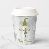 Gobelets En Papier Coupe Green Cute Snowman de papier de vacances (Verso)