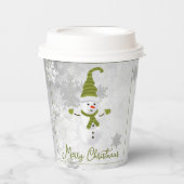 Gobelets En Papier Coupe Green Cute Snowman de papier de vacances (Recto)