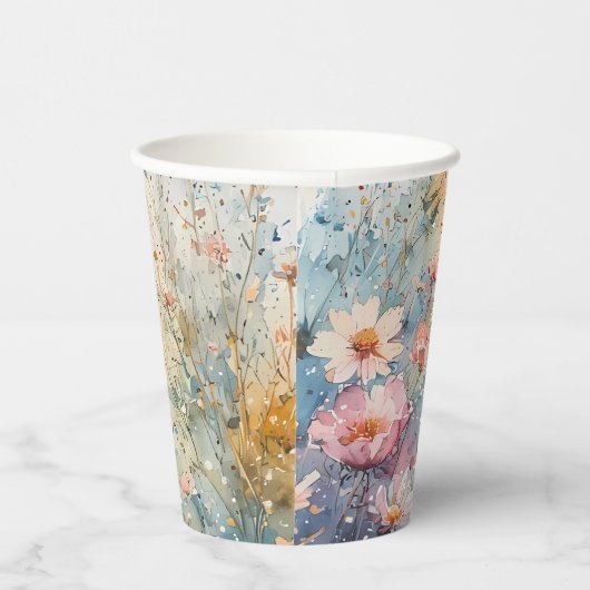 Gobelets En Papier Coupe papier avec Fleurs aquarelles + Noms + Date (Droite)