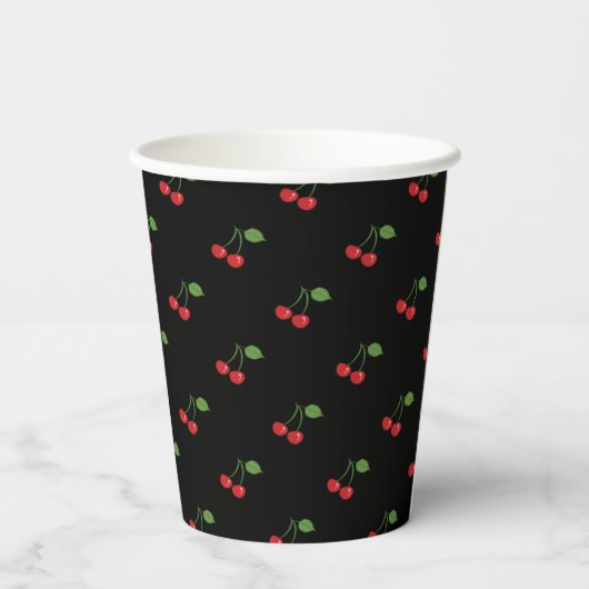 Gobelets En Papier Coupe Retro Cerries Motif de papier noir (Verso)