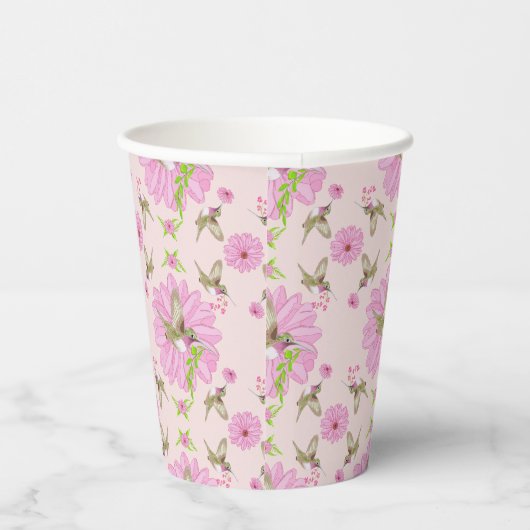 Gobelets En Papier Coupe rose et vert nostalgique en papier floral (Droite)