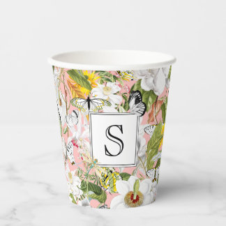 Gobelets En Papier Coupe Vintage Monogramme de Mariposa rose
