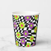 Gobelets En Papier Coupes de À damiers Noir et Blanc Avec Fleurs (Verso)