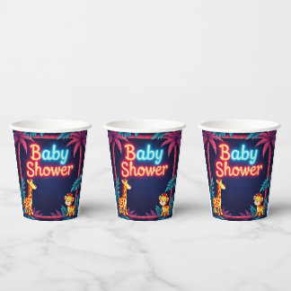 Gobelets En Papier Coupes de Baby showers Neon Safari