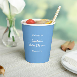 Gobelets En Papier Coupes de papier bleu minimaliste baby shower