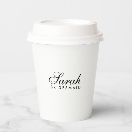 Gobelets En Papier Coupes de papier café Bridesmaid à script minimal (Recto)