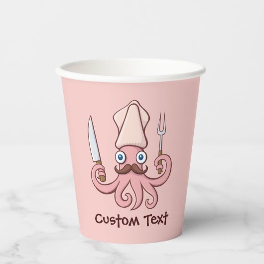Gobelets En Papier Coupes de papier caricaturé Chef calmar (Recto)