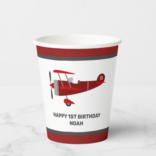 Gobelets En Papier Coupes de papier d'anniversaire d'avion rouge pers (Recto)