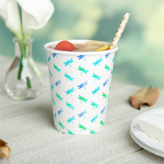 Gobelets En Papier Coupes de papier d'anniversaire de libellules vert