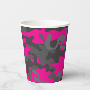 Gobelets En Papier Coupes de papier de camouflage rose et gris