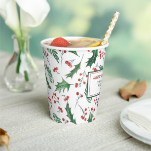Gobelets En Papier Coupes de papier de Noël Motif Green Holly Red Be