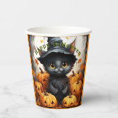 Gobelets En Papier Coupes de papier Halloween Kitten Citrouilles (Recto)