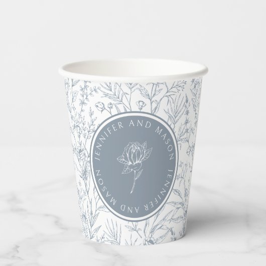 Gobelets En Papier Coupes de papier mariage de rose monogramme bleu p (Verso)