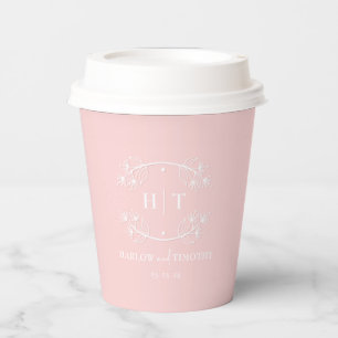 Gobelets En Papier Coupes de papier Mariage en monogramme blanc rose 
