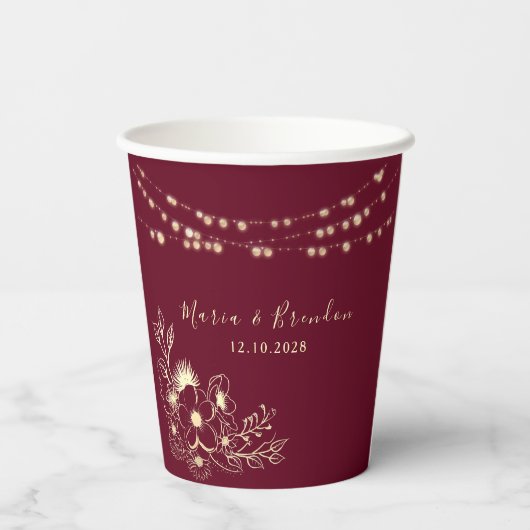 Gobelets En Papier Coupes de papier Mariage Floral Bourgogne (Verso)