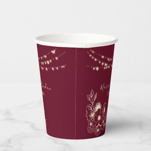 Gobelets En Papier Coupes de papier Mariage Floral Bourgogne (Droite)