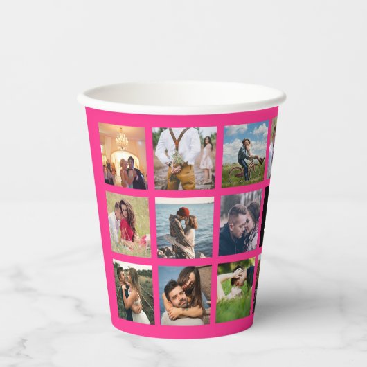 Gobelets En Papier Coupes de papier Mariage Hot Pink Photo Collage (Recto)