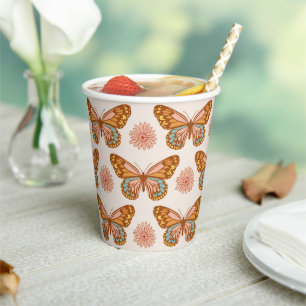 Gobelets En Papier Coupes de papier Motif à papillon rétro été