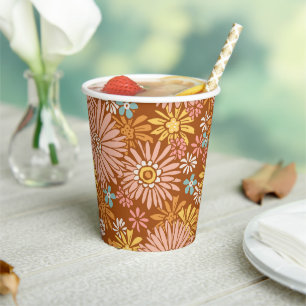 Gobelets En Papier Coupes de papier Motif Fleur Été Rétro