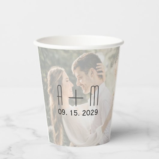 Gobelets En Papier Coupes de papier photo Mariage Monogramme (Recto)