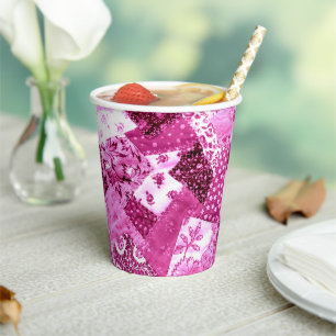 Gobelets En Papier Coupes de papier Quilt Rose Blanc Floral