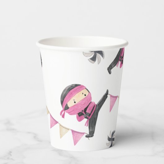 Gobelets En Papier Coupes de papier rose Ninja Party (Verso)