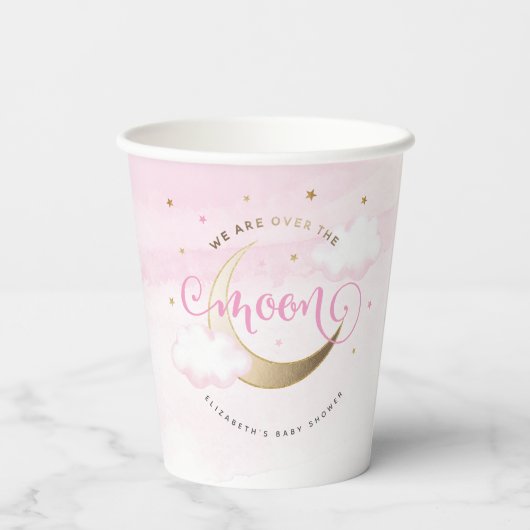 Gobelets En Papier Coupes de papier rose sur la lune (Verso)