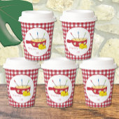 Gobelets En Papier Coupes de papier rouge et blanc mignonnes avec Pot