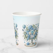 Gobelets En Papier Coupes de papier Vase Floral Bleu Blanc (Verso)