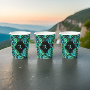 Gobelets En Papier Coupes de papier vert bleu monogramme Celtic