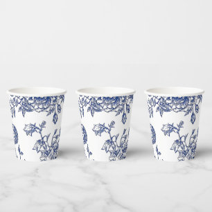 Gobelets En Papier Coupes de papier vintage bleu et blanc