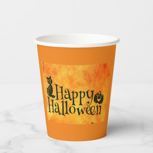 Gobelets En Papier Coupes éffrayantes en papier Halloween Chat Noir (Verso)