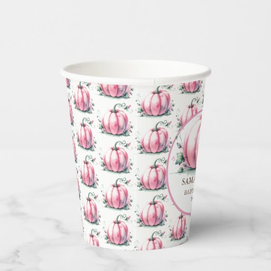 Gobelets En Papier Coupes en Baby shower Citrouille rose (Droite)