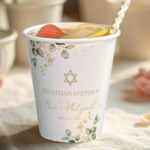 Gobelets En Papier Coupes en papier aquarelle Bar Mitzvah Eucalyptu