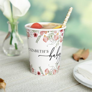 Gobelets En Papier Coupes en papier Baby shower à fleurs roses