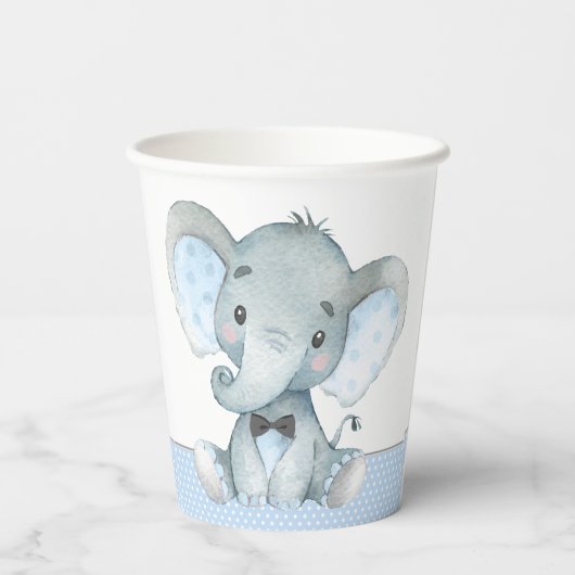 Gobelets En Papier Coupes en papier Baby shower pour éléphant garçon (Verso)