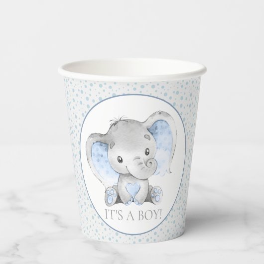 Gobelets En Papier Coupes en papier Baby shower pour éléphant garçon (Verso)
