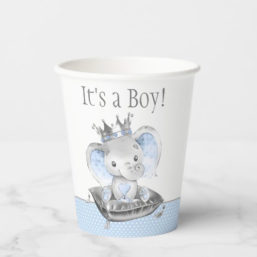 Gobelets En Papier Coupes en papier Baby shower Prince Elephant (Recto)