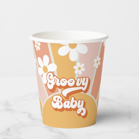 Gobelets En Papier Coupes en papier Baby shower rétro super pour bébé (Recto)
