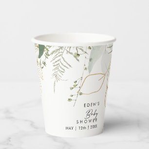 Gobelets En Papier Coupes en papier Baby shower vert et or moderne