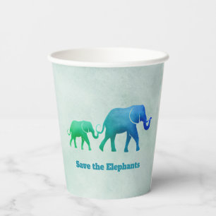 Gobelets En Papier Coupes en papier bleu vert Ombre Elephant Cow Calf