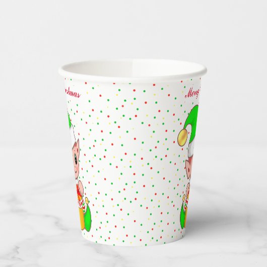 Gobelets En Papier Coupes en papier Elf & Confetti de Noël mignonnes (Gauche)