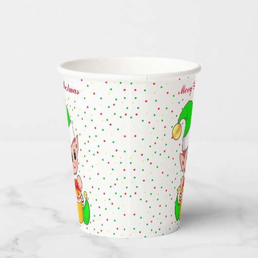 Gobelets En Papier Coupes en papier Elf & Confetti de Noël mignonnes (Droite)