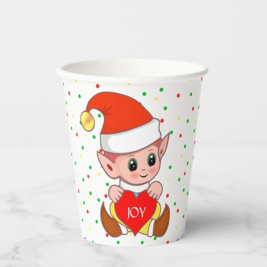 Gobelets En Papier Coupes en papier Elf & Confetti de Noël mignonnes (Recto)